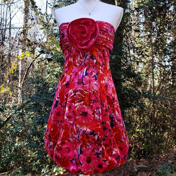 BCBGMaxAzria Dresses & Skirts - BCBG MAXAZRIA Begonia Bubble Hem Mini Dress in Bold Pink Floral Rose Size 12 New